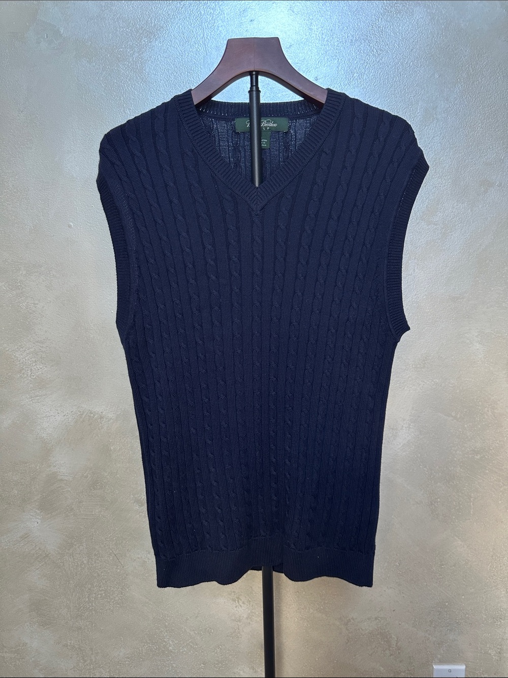 Brooks Brothers Navy Cable-Knit V-Neck Sweater Vest